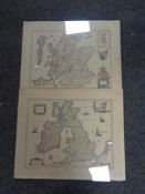 Two colour engraved maps after Willem & Johan Blaeu, Scotland and the British Isles and Ireland,