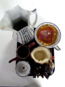 A tray of Corona ware wash jug, soap dish and chamber pot,