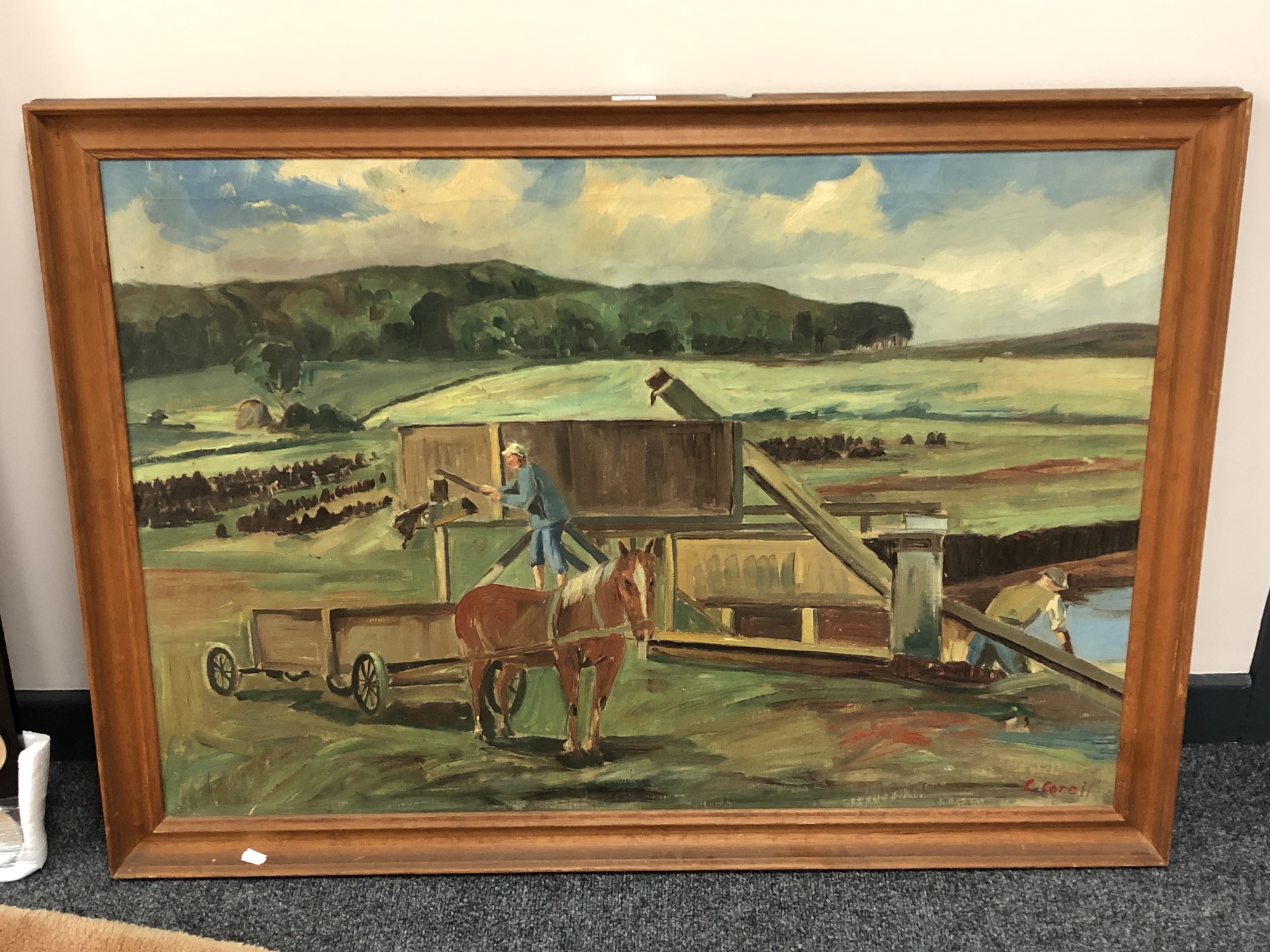 Continental school : Figures loading a cart, oil on canvas,