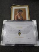 A framed pastel drawing of a female, signed B McDermott, together with an Amy Coney print,