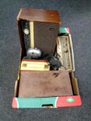 A box of radios, Ferranti Bakelite valve radio, Murphy transistor,