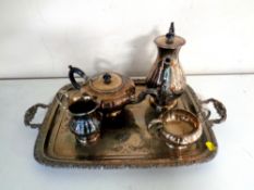 A four piece Marlboro plated tea service on a silver plated twin handled tray