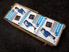 A box of nine educational microscopes