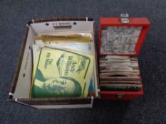 A case containing 45's, Slade, Mudd, Abba, Elvis etc, box of Vinyl LP's,