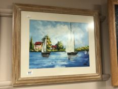 20th century school : Sailing boats on calm water, oil on board, 39 x 29 cm, indistinctly signed,