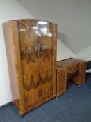 A walnut Art Deco style double door wardrobe with dressing table (no mirror)