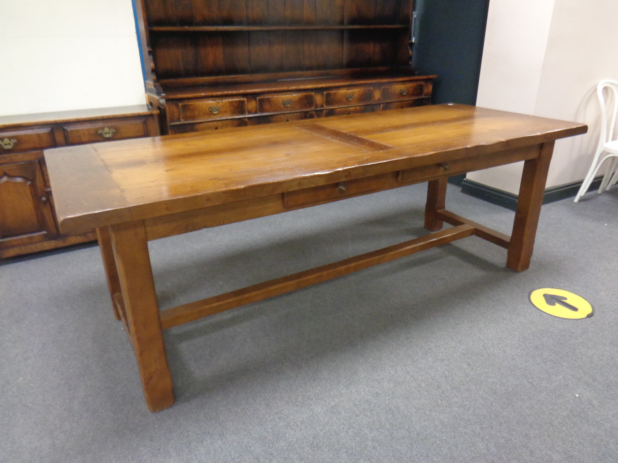 A good quality Siesta Chapman's refectory kitchen table, fitted two drawers, - Image 5 of 5