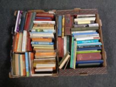 Two boxes containing 20th century hardback and paperback volumes to include Penguin novels,