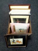 A box containing 14 assorted framed prints to include Edward Ladell, Joseph Farquhrxon,