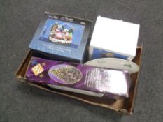 A box of Spode Christmas tree cake plate together with fibre optic tree and two further ornaments