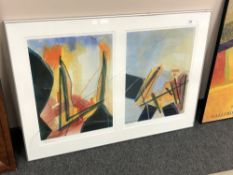 Anders Nyborg : Colour print depicting an abstract study, two parts framed overall as one,