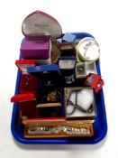 A tray of costume and silver jewellery, cuff links,