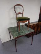 An antique mahogany dining chair together with a folding card table