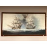 P J Wintrip (20th century) Battleships at full sail, oil on canvas, 121cm by 60cm, signed.