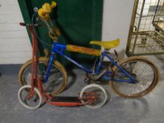 A 20th century Barbican BMX bike together with a Tri-ang scooter