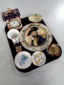 A tray containing assorted ceramics to include Royal Doulton The Admiral plate,