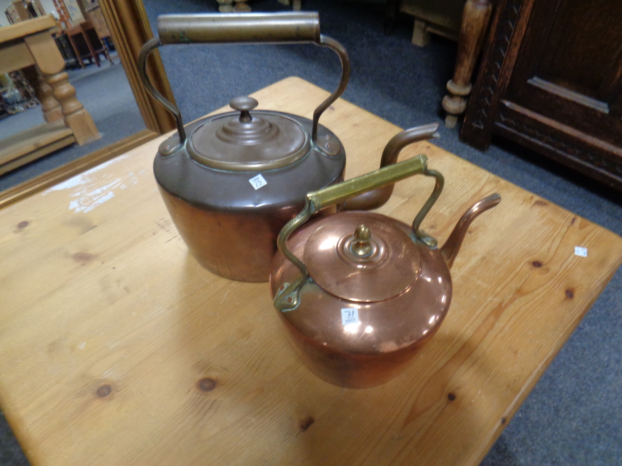 Two antique copper kettles