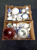 Two boxes of china, continental tea china, wall plates, glass ware,