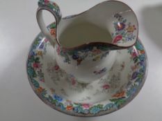A Victorian Copeland Spode floral patterned wash jug and basin
