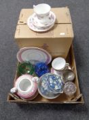 A box containing a boxed Royal Osborne pink rose bone china tea service, assorted ceramics,