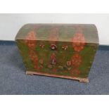 A 19th century painted dome topped marriage chest with key