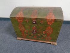 A 19th century painted dome topped marriage chest with key