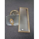 A gilt framed bevel edged hall mirror together with a circular gilt framed mirror,