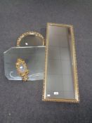 A gilt framed bevel edged hall mirror together with a circular gilt framed mirror,
