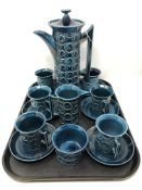 A tray of fifteen piece Portmeirion turquoise glaze tea set.