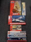Five boxed Airfix modelling kits to include battle ships,