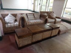 A ten piece rattan conservatory suite comprising of two seater settee, armchair,