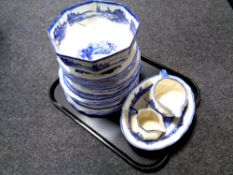 A tray containing 29 pieces of Royal Doulton Norfolk blue and white dinnerware