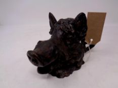 A 19th century bronze boar's head inkwell