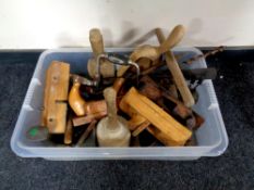 A box containing a quantity of vintage woodworking tools