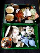 Two boxes containing miscellaneous ceramics to include shire horses, tea ware,