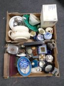 Two boxes containing a large quantity of antique and later ceramics,