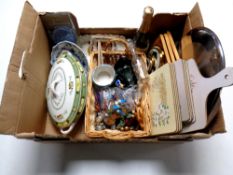 A box containing miscellaneous to include a champagne bottle candle, assorted ceramics,