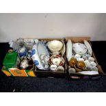 Three boxes containing miscellaneous glassware and ceramics to include antique and later dinnerware,