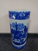 A blue and white glazed pottery stick stand