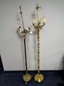 Two brass three way floor lamps (as found)