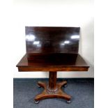 A Regency rosewood turnover top pedestal tea table