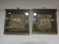 Two Indian hand stitched beaded panels depicting elephants,