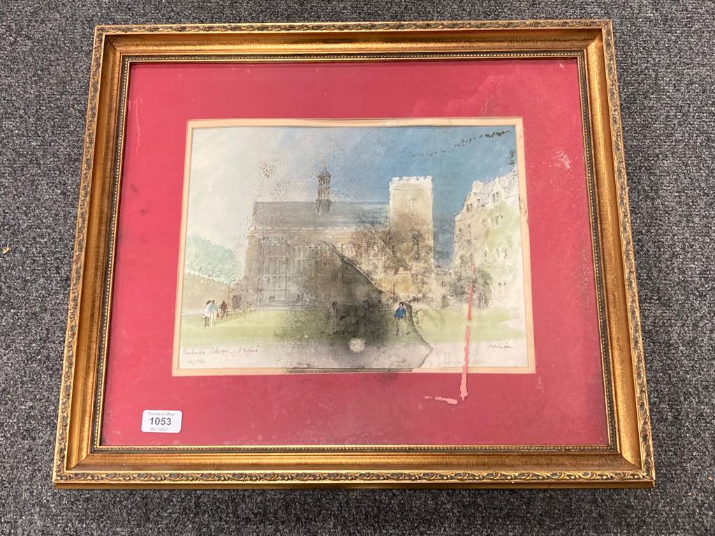 After Sir Hugh Casson : Pembroke College Oxford, limited edition colour print, signed in pencil,