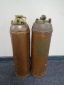 Two antique copper and brass fire extinguishers
