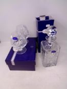 A boxed Royal Doulton crystal whisky decanter together with a further pair of boxed Royal Doulton