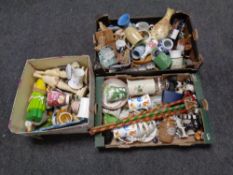 Three boxes containing miscellaneous glassware and ceramics to include boxed Beswick bird,