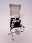 A collection of silver including locket,