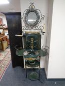 A late 19th century continental painted metal vanity wash stand with candle sconces