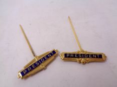 Two silver gilt President pins