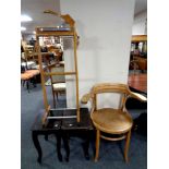 A Bentwood armchair together with a valet stand and a pair of lamp tables